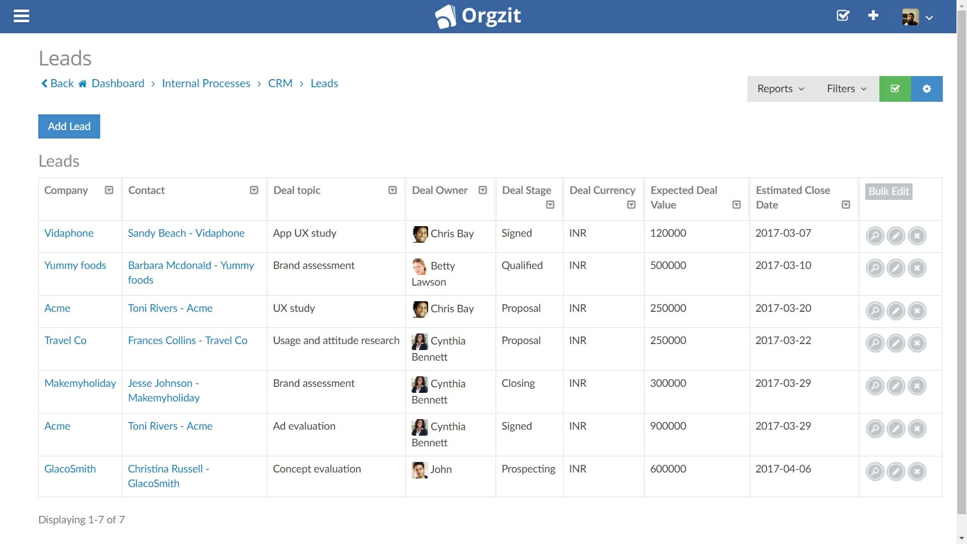 Managing leads in Orgzit